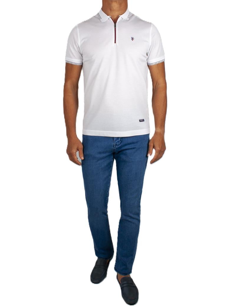 Regular Fit Yaka Detaylı Fermuarlı Merserize %100 Pamuk Beyaz Polo Tişört