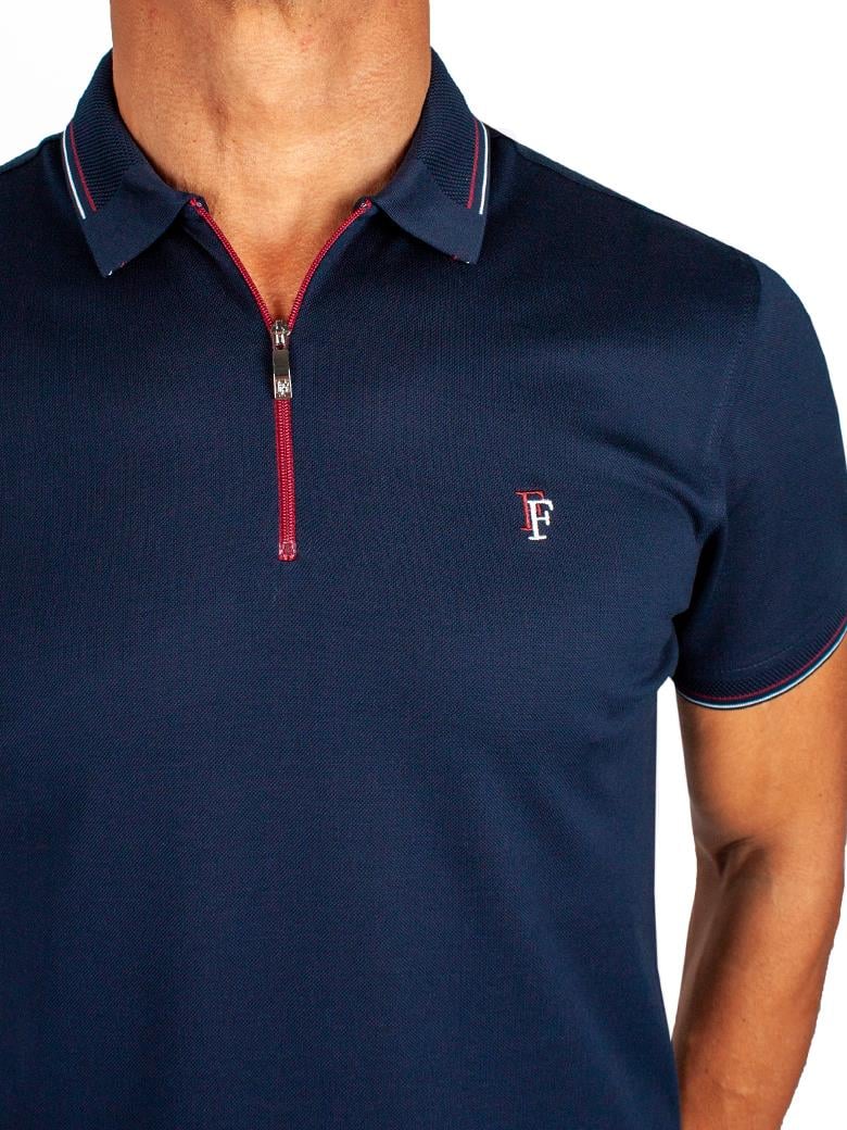 Regular Fit Yaka Detaylı Fermuarlı Merserize %100 Pamuk Koyu Lacivert Polo Tişört