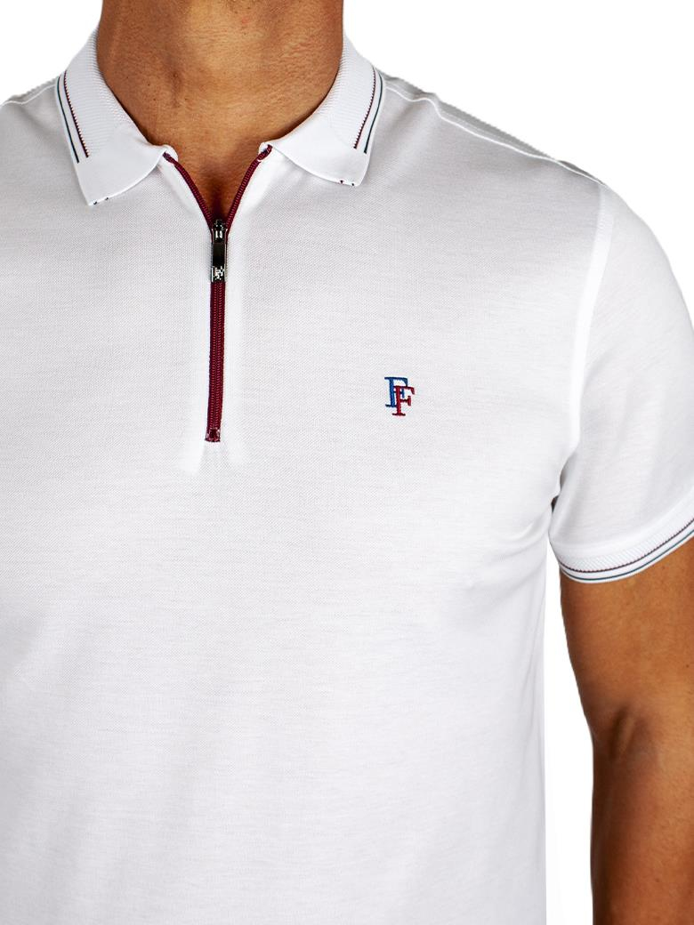 Regular Fit Yaka Detaylı Fermuarlı Merserize %100 Pamuk Beyaz Polo Tişört