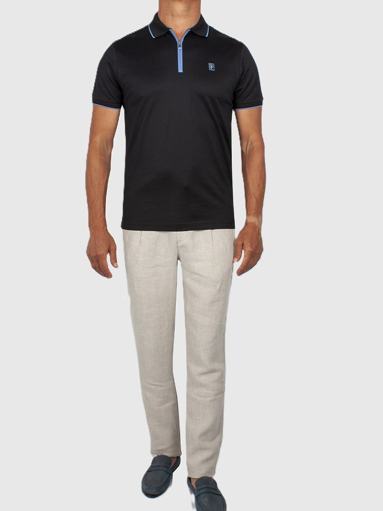 Regular Fit Yaka Detaylı Fermuarlı Merserize Siyah Polo Tişört