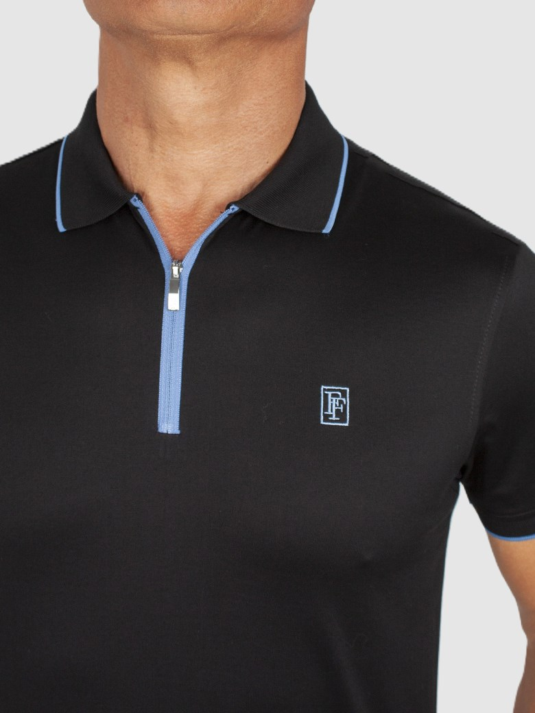 Regular Fit Yaka Detaylı Fermuarlı Merserize Siyah Polo Tişört