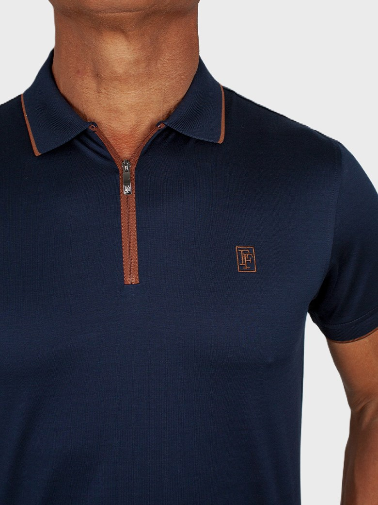 Regular Fit Yaka Detaylı Fermuarlı Merserize Koyu Lacivert Polo Tişört