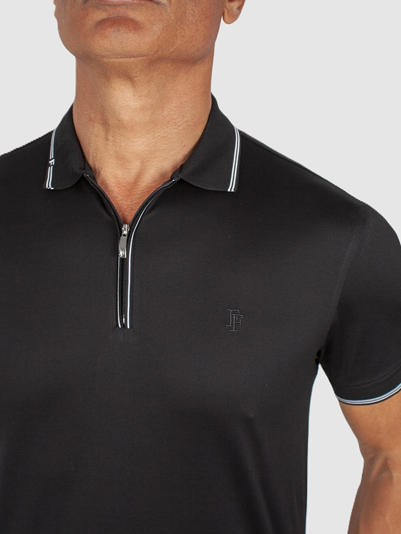 Regular Fit Yaka Detaylı Fermuarlı Siyah Polo Tişört