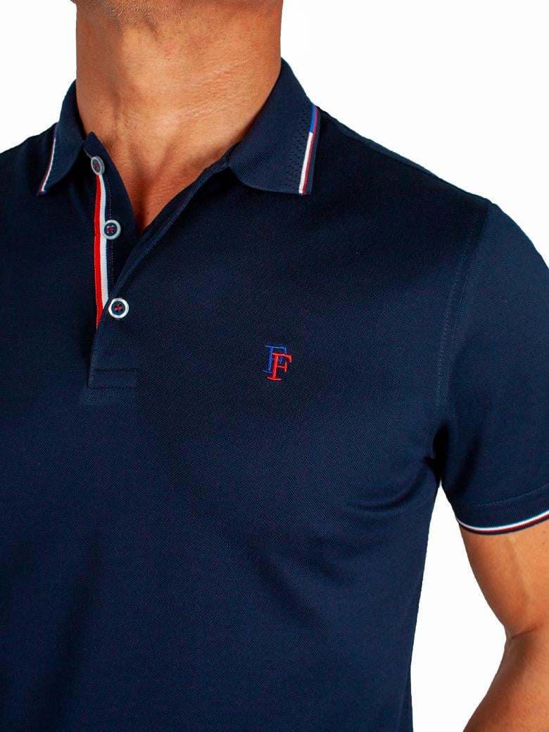 Regular Fit Yaka Detaylı Merserize %100 Pamuk Koyu Lacivert Polo Tişört