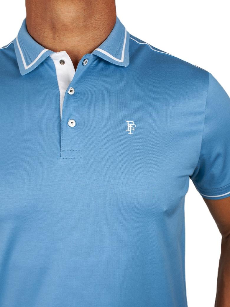 Regular Fit Yaka Detaylı Merserize %100 Pamuk Turkuaz Polo Tişört