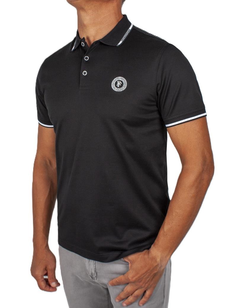 Regular Fit Yaka Detaylı Merserize %100 Pamuk Siyah Polo Tişört