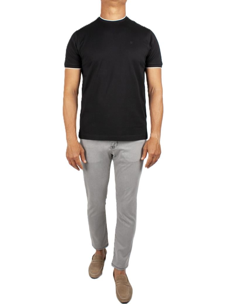 Regular Fit Yaka Detaylı Merserize %100 Pamuk Siyah Bisiklet Yaka Tişört