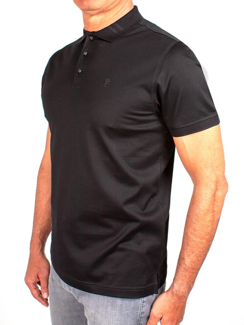 Regular Fit Yaka Detaylı Merserize %100 Pamuk Siyah Polo Tişört