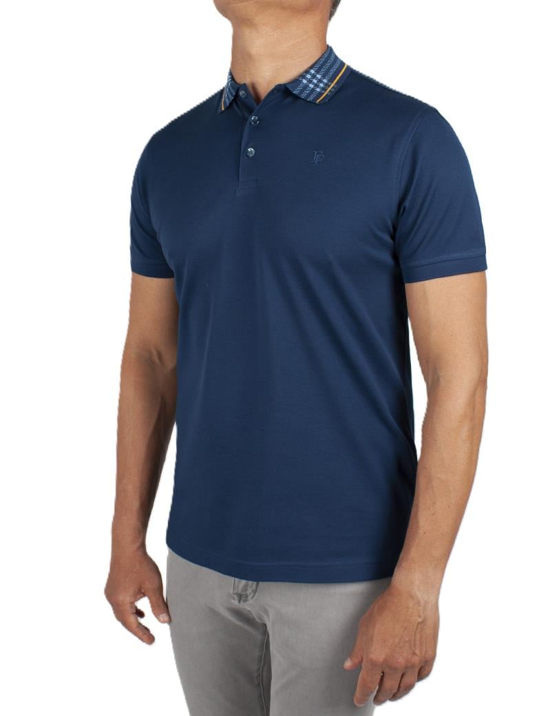 Regular Fit Yaka Detaylı Merserize %100 Pamuk Lacivert Polo Tişört