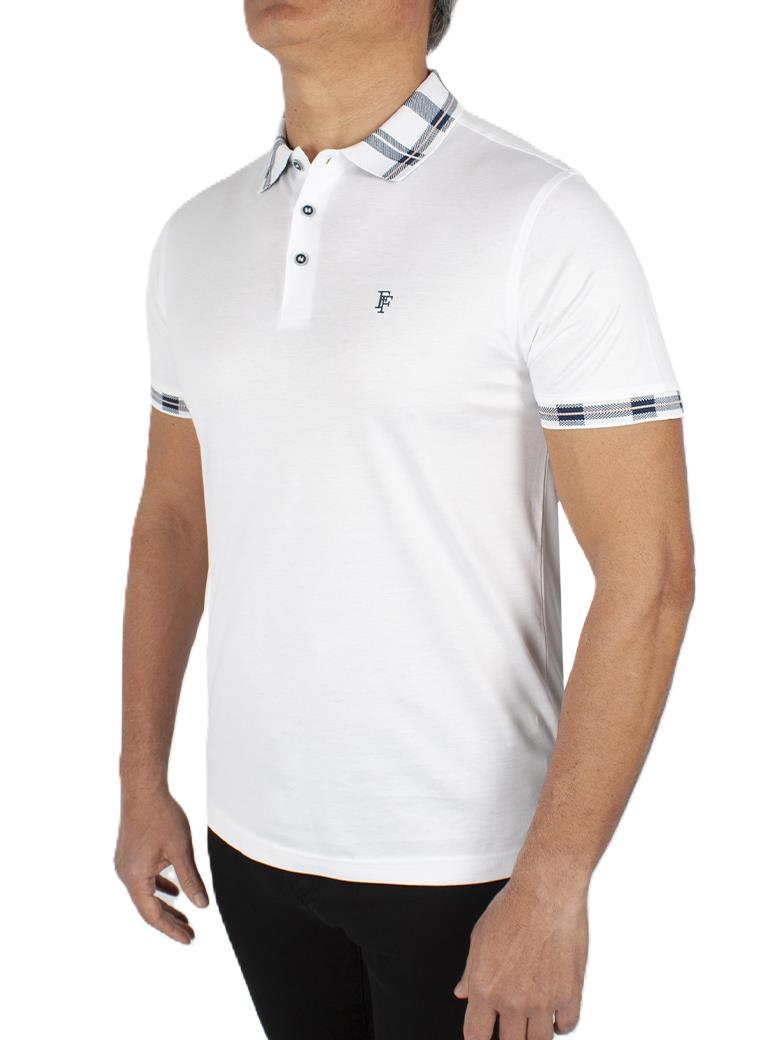 Regular Fit Yaka Detaylı Merserize %100 Pamuk Beyaz Polo Tişört