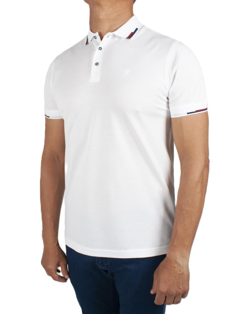 Regular Fit Yaka Detaylı Merserize %100 Pamuk Beyaz Polo Tişört