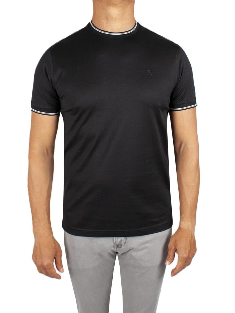 Regular Fit Yaka Detaylı Merserize %100 Pamuk Siyah Bisiklet Yaka Tişört
