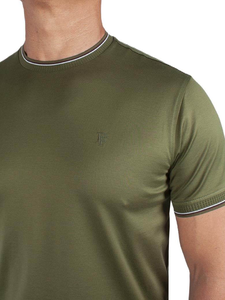 Regular Fit Yaka Detaylı Merserize %100 Pamuk Yeşil Bisiklet Yaka Tişört