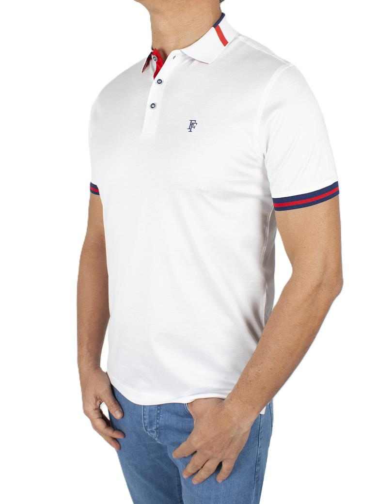 Regular Fit Yaka Detaylı Merserize %100 Pamuk Beyaz Polo Tişört