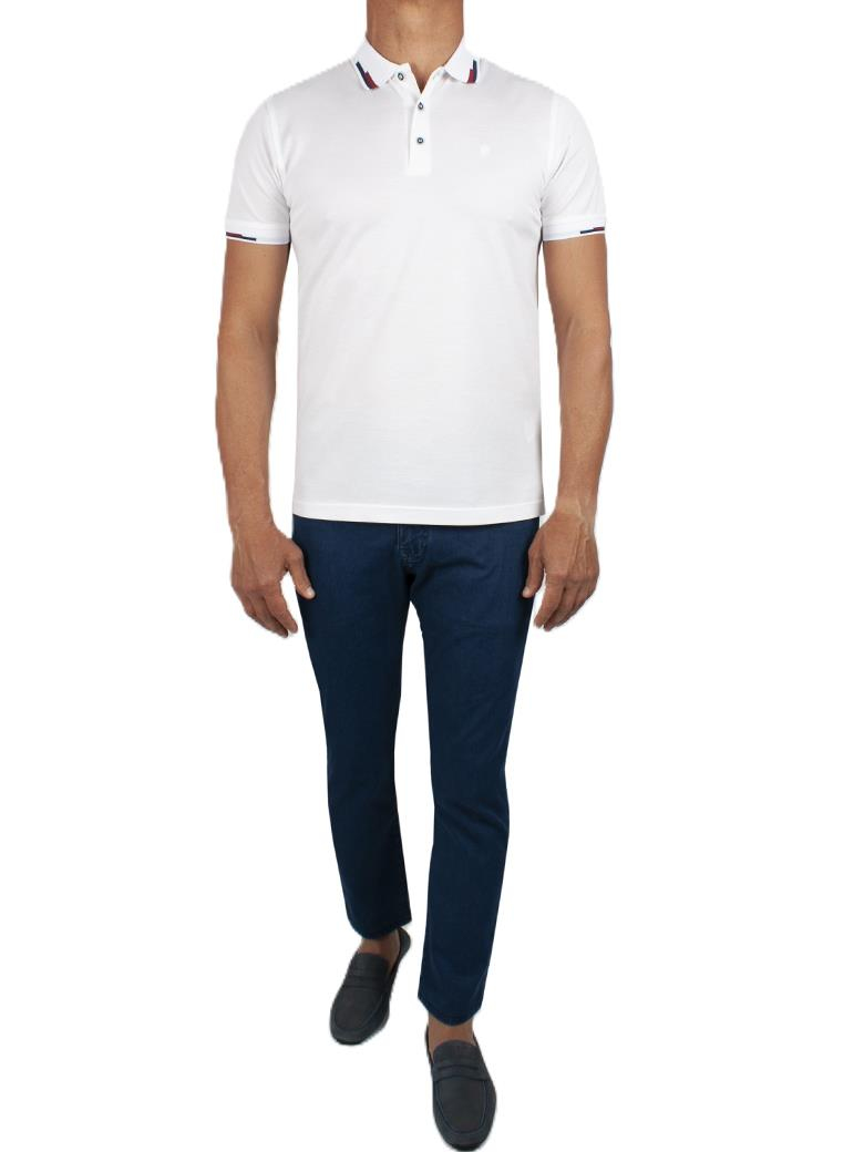 Regular Fit Yaka Detaylı Merserize %100 Pamuk Beyaz Polo Tişört