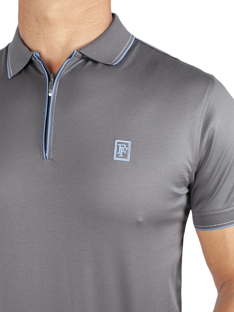 Regular Fit Yaka Detaylı Merserize %100 Pamuk Fermuarlı Antrasit Polo Tişört