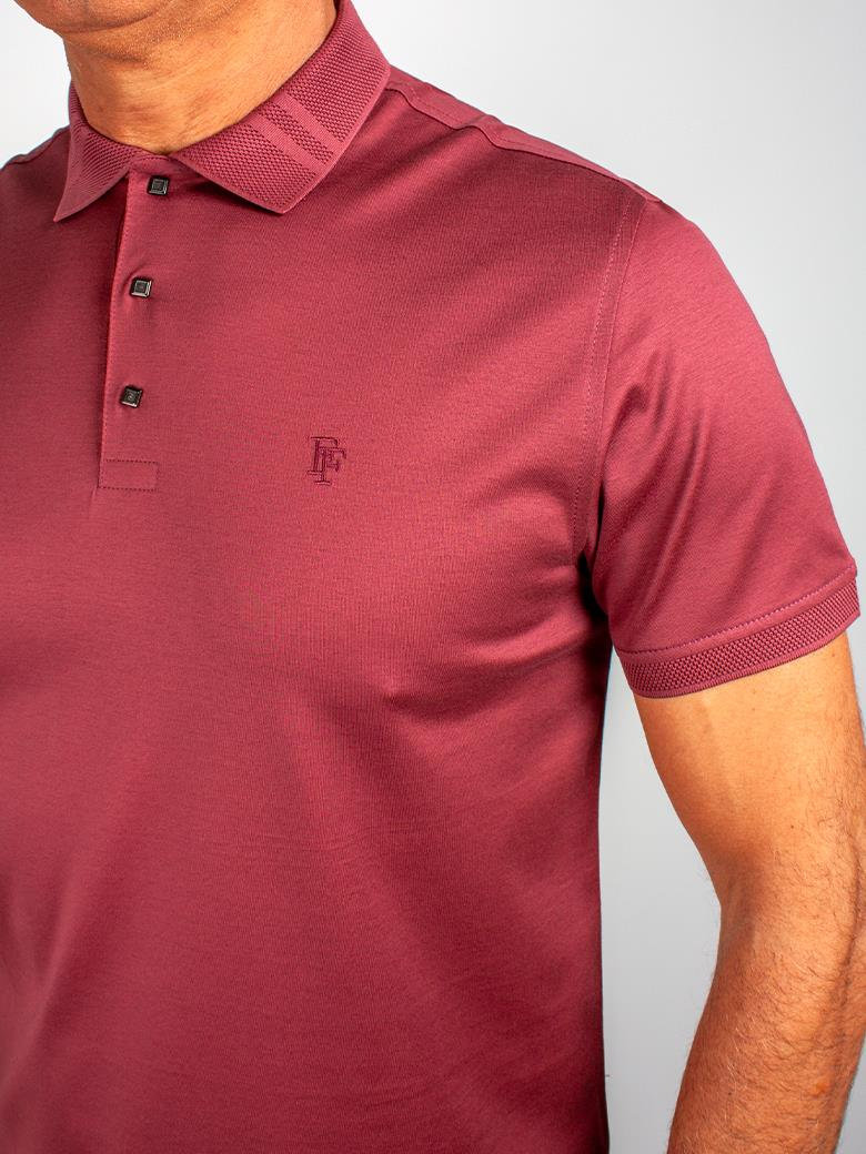 Regular Fit Yaka Detaylı Merserize %100 Pamuk Mürdüm Polo Tişört