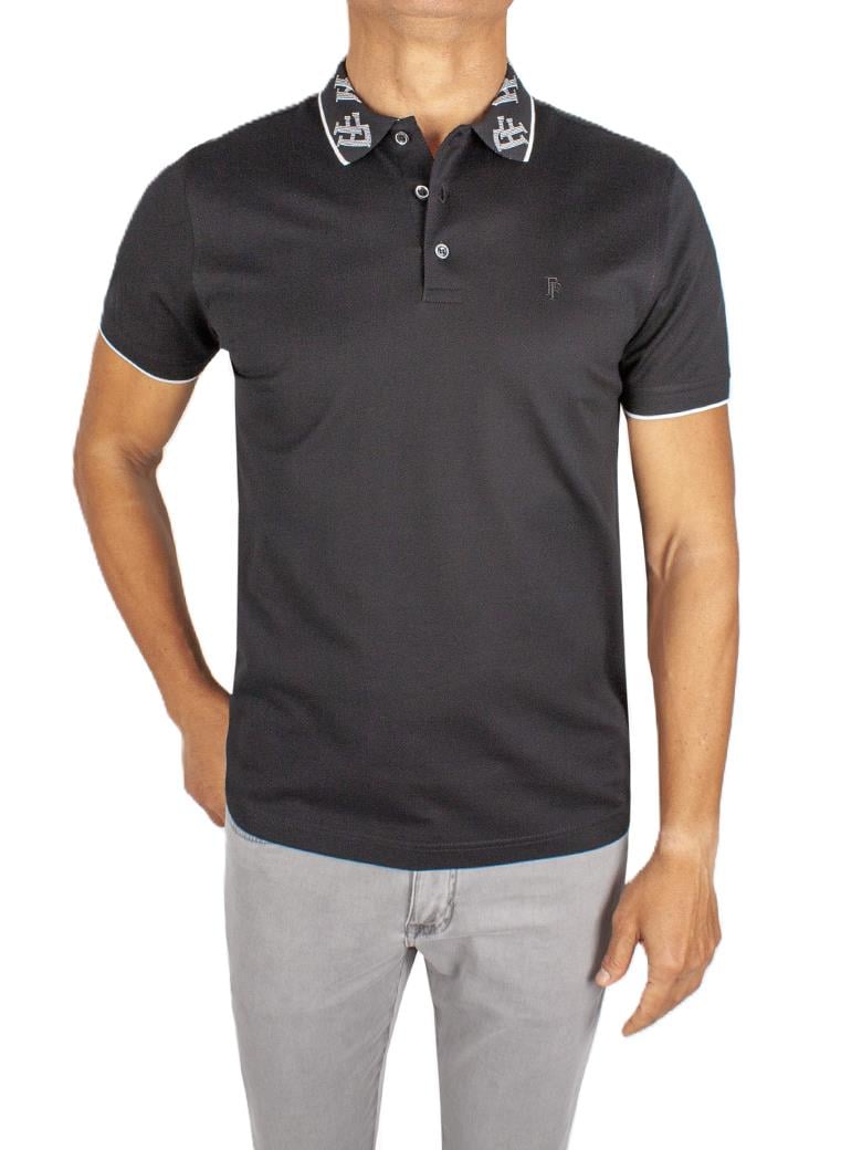 Regular Fit Yaka Detaylı Merserize %100 Pamuk Siyah Polo Tişört