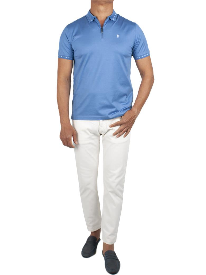 Regular Fit Yaka Detaylı Merserize %100 Pamuk Fermuarlı İndigo Polo Tişört