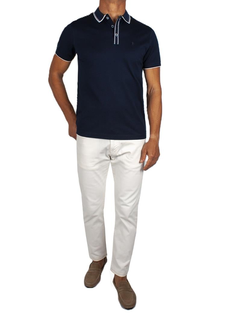 Regular Fit Yaka Detaylı Merserize %100 Pamuk Koyu Lacivert Polo Tişört