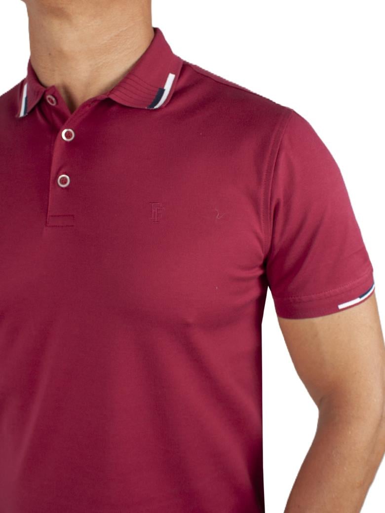 Regular Fit Yaka Detaylı Merserize %100 Pamuk Bordo Polo Tişört