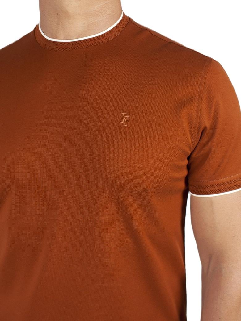 Regular Fit Yaka Detaylı Merserize %100 Pamuk Kiremit Bisiklet Yaka Tişört