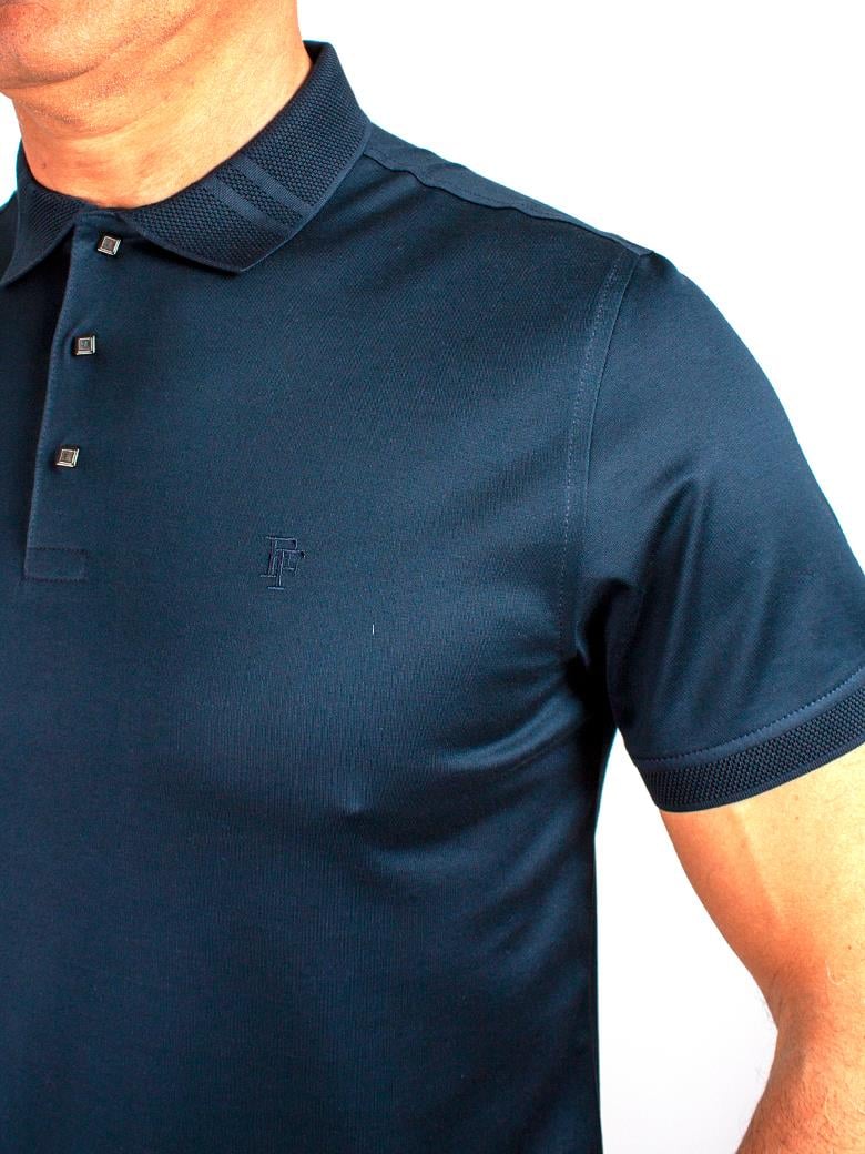 Regular Fit Yaka Detaylı Merserize %100 Pamuk Lacivert Polo Tişört