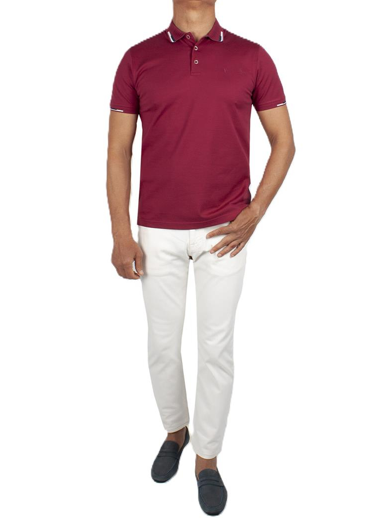 Regular Fit Yaka Detaylı Merserize %100 Pamuk Bordo Polo Tişört