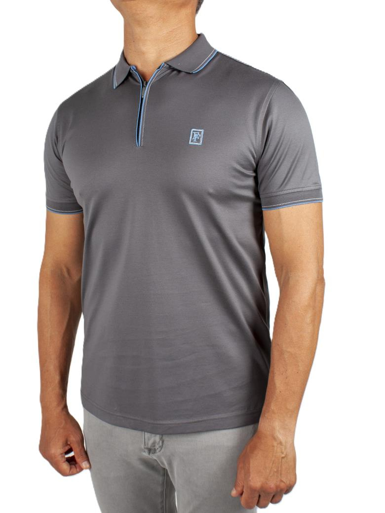 Regular Fit Yaka Detaylı Merserize %100 Pamuk Fermuarlı Antrasit Polo Tişört