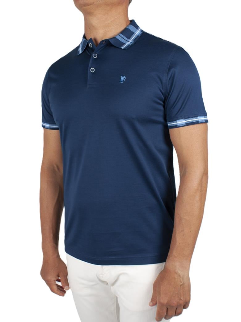 Regular Fit Yaka Detaylı Merserize %100 Pamuk Lacivert Polo Tişört