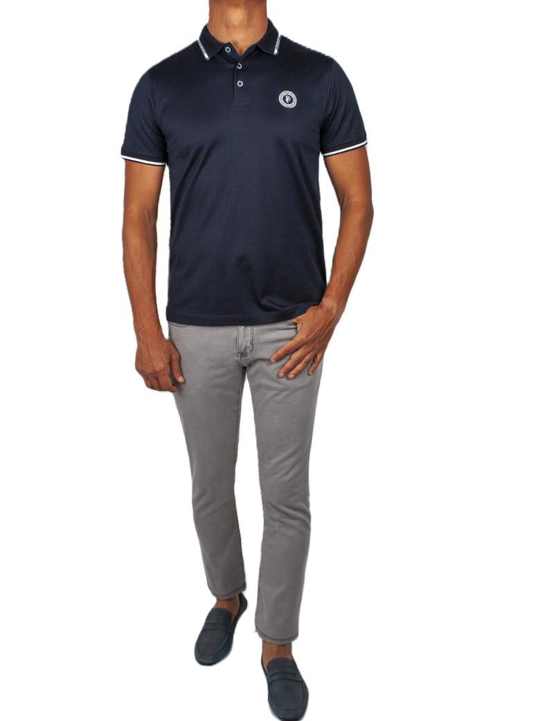 Regular Fit Yaka Detaylı Merserize %100 Pamuk Koyu Lacivert Polo Tişört