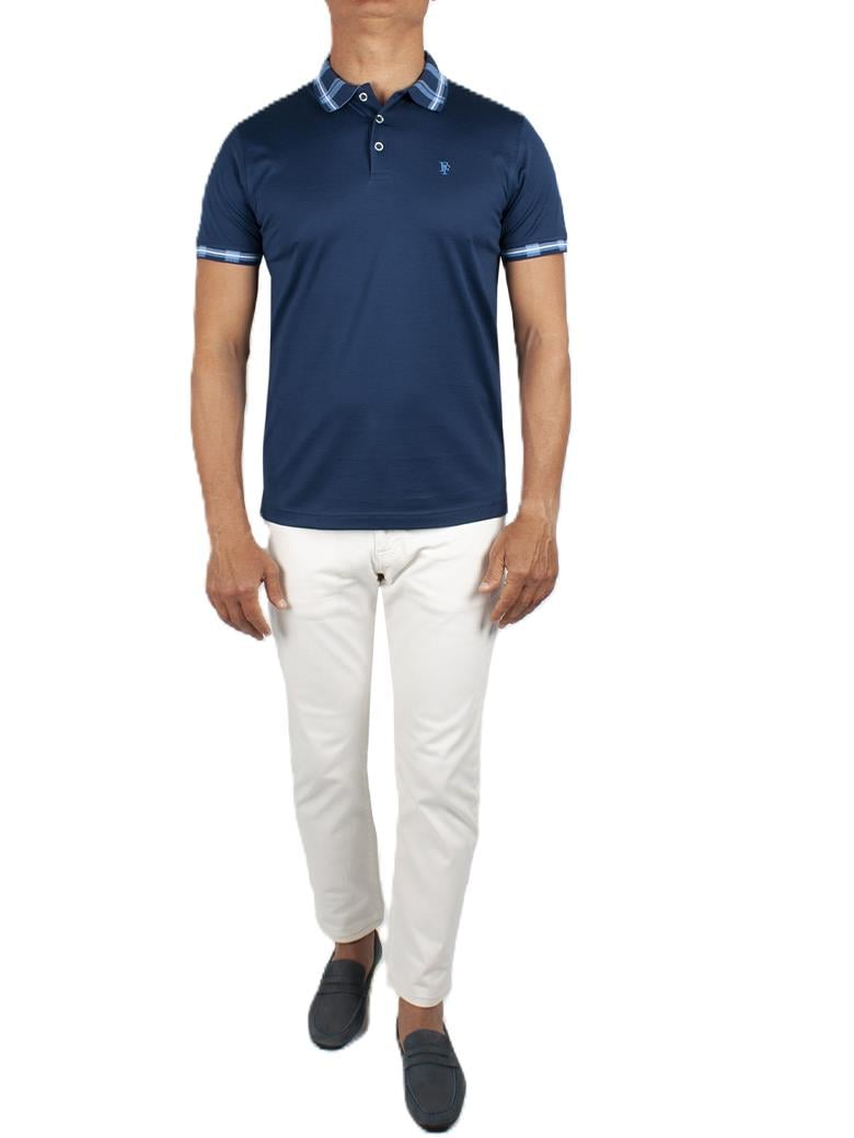 Regular Fit Yaka Detaylı Merserize %100 Pamuk Lacivert Polo Tişört