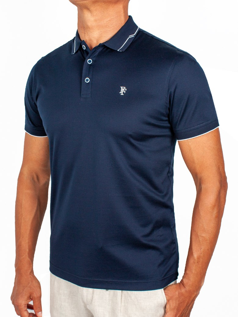 Regular Fit Yaka Detaylı Merserize %100 Pamuk Koyu Lacivert Polo Tişört