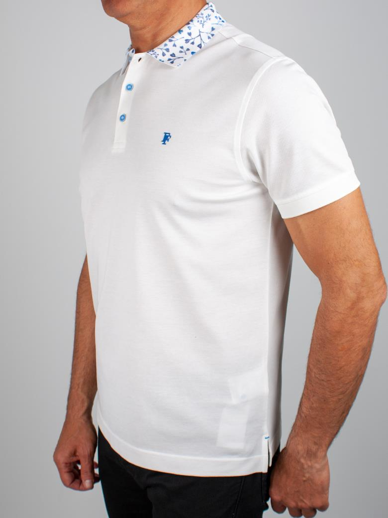 Regular Fit Yaka Detaylı Merserize %100 Pamuk Beyaz Polo Tişört
