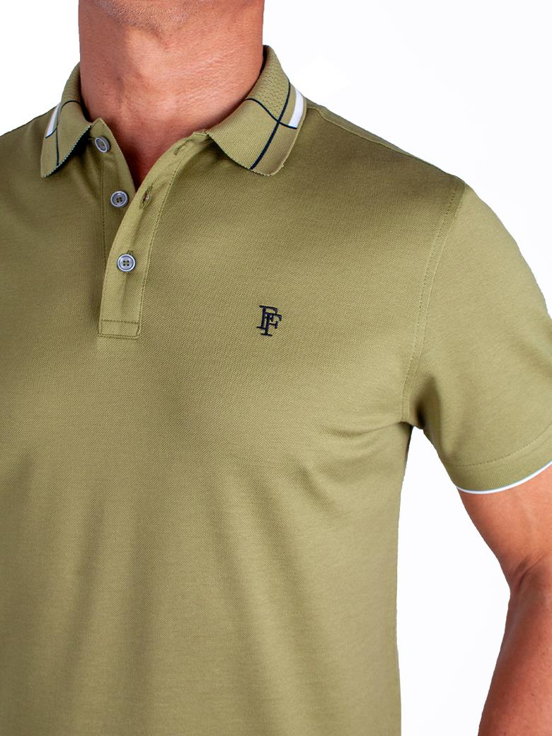 Regular Fit Yaka Detaylı Merserize %100 Pamuk Yeşil Polo Tişört