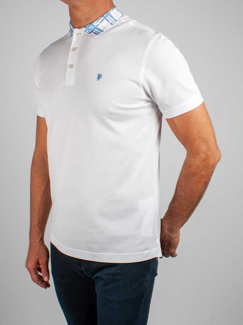Regular Fit Yaka Detaylı Merserize %100 Pamuk Beyaz Polo Tişört