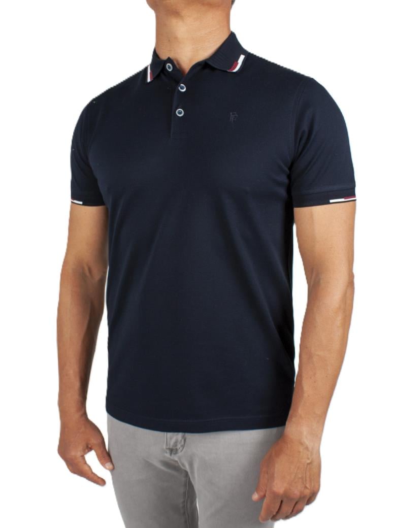 Regular Fit Yaka Detaylı Merserize %100 Pamuk Koyu Lacivert Polo Tişört