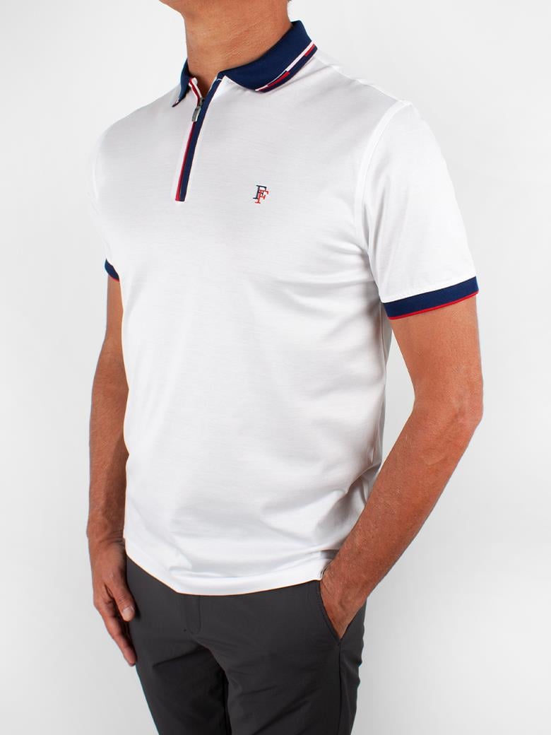 Regular Fit Yaka Detaylı Merserize %100 Pamuk Beyaz Polo Tişört