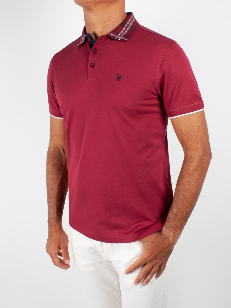 Regular Fit Yaka Detaylı Merserize %100 Pamuk Bordo Polo Tişört