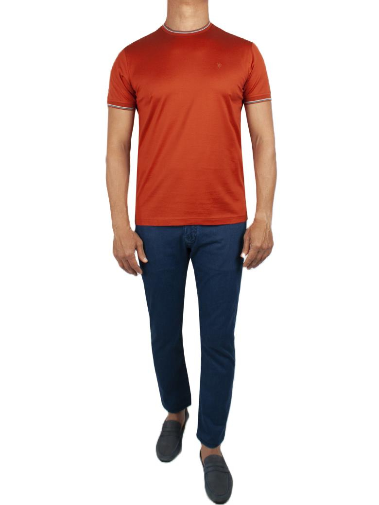 Regular Fit Yaka Detaylı Merserize %100 Pamuk Kiremit Bisiklet Yaka Tişört