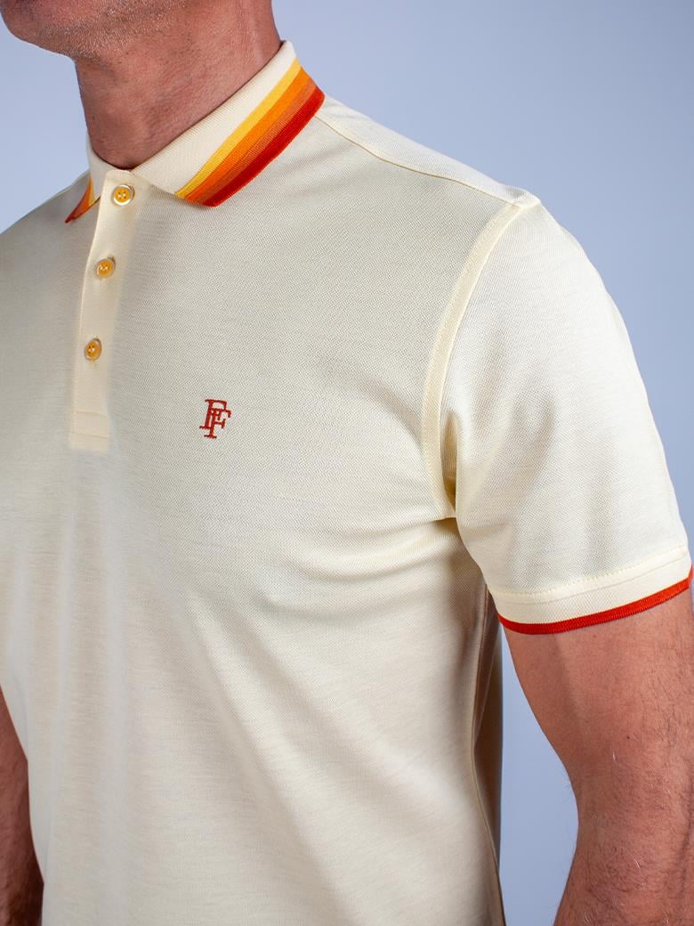 Regular Fit Yaka Detaylı Merserize %100 Pamuk Sarı Polo Tişört