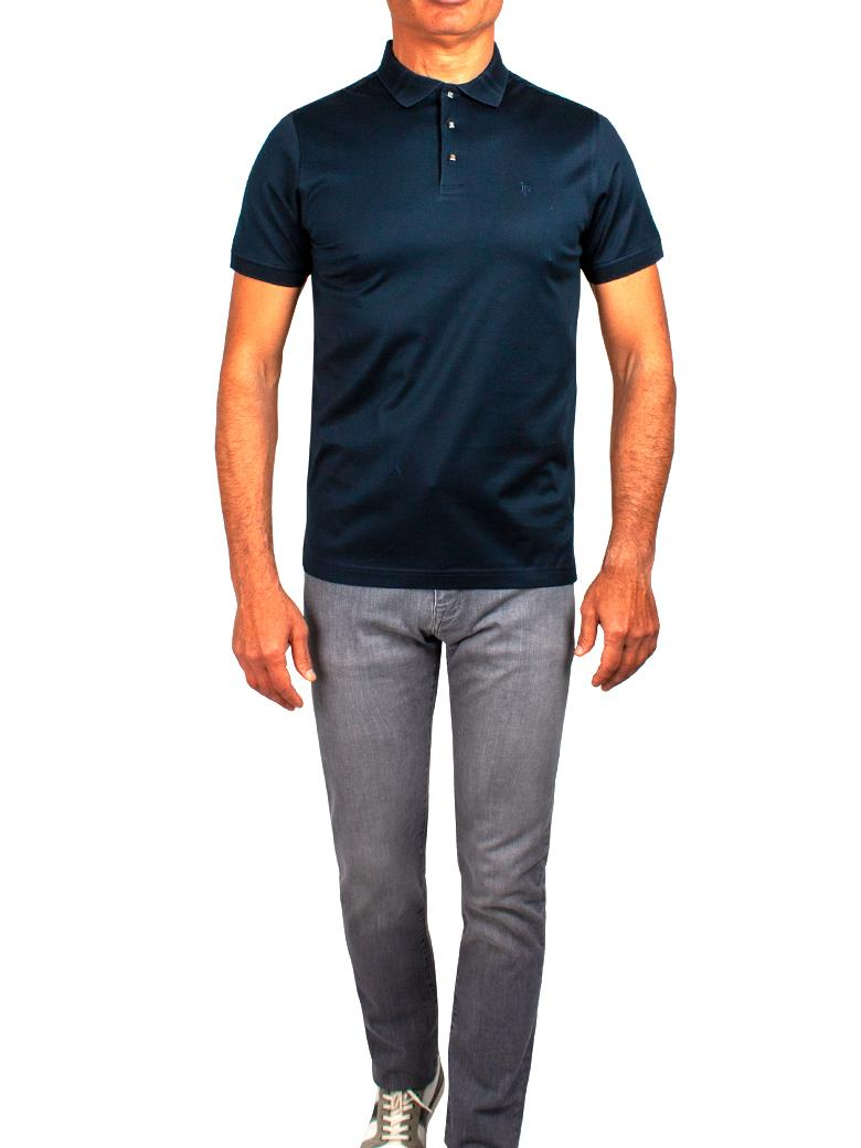 Regular Fit Yaka Detaylı Merserize %100 Pamuk Lacivert Polo Tişört