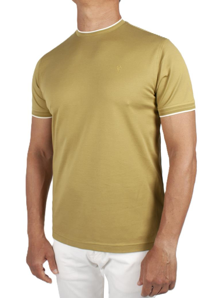 Regular Fit Yaka Detaylı Merserize %100 Pamuk Fıstık Yeşili Bisiklet Yaka Tişört