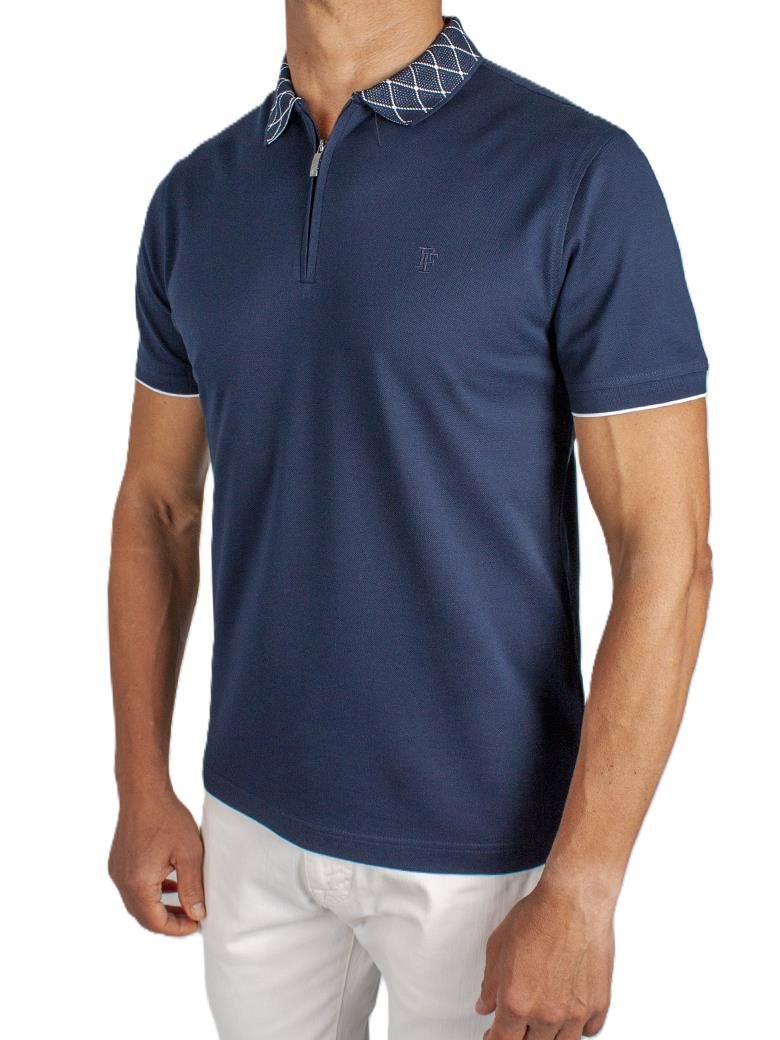 Regular Fit Yaka Detaylı Merserize %100 Pamuk Koyu Lacivert Polo Tişört