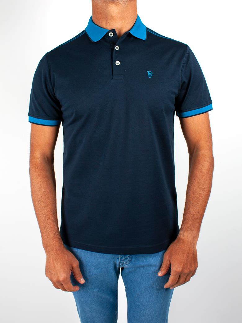 Regular Fit Yaka Detaylı Merserize %100 Pamuk Lacivert Polo Tişört