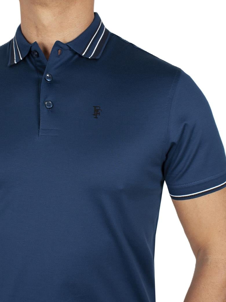 Regular Fit Yaka Detaylı Merserize %100 Pamuk Açık Lacivert Polo Tişört