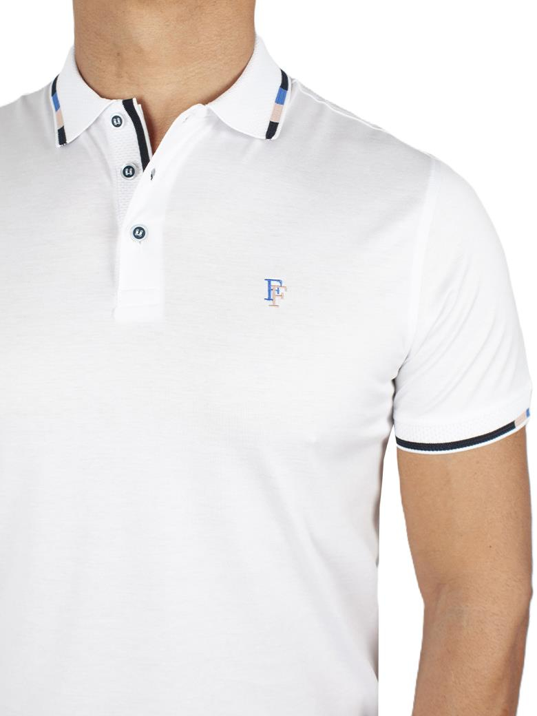 Regular Fit Yaka Detaylı Merserize %100 Pamuk Beyaz Polo Tişört