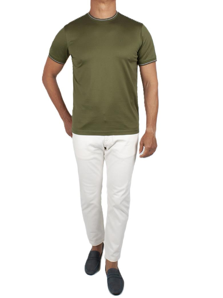 Regular Fit Yaka Detaylı Merserize %100 Pamuk Yeşil Bisiklet Yaka Tişört