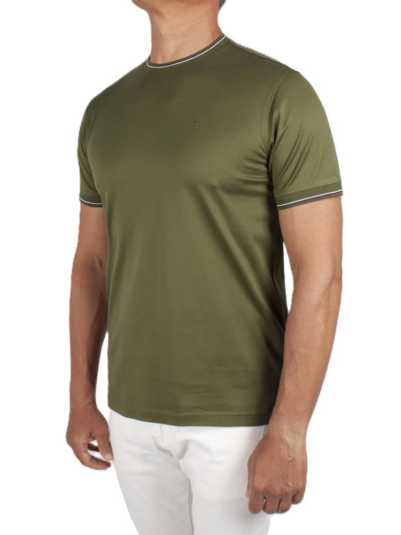 Regular Fit Yaka Detaylı Merserize %100 Pamuk Yeşil Bisiklet Yaka Tişört