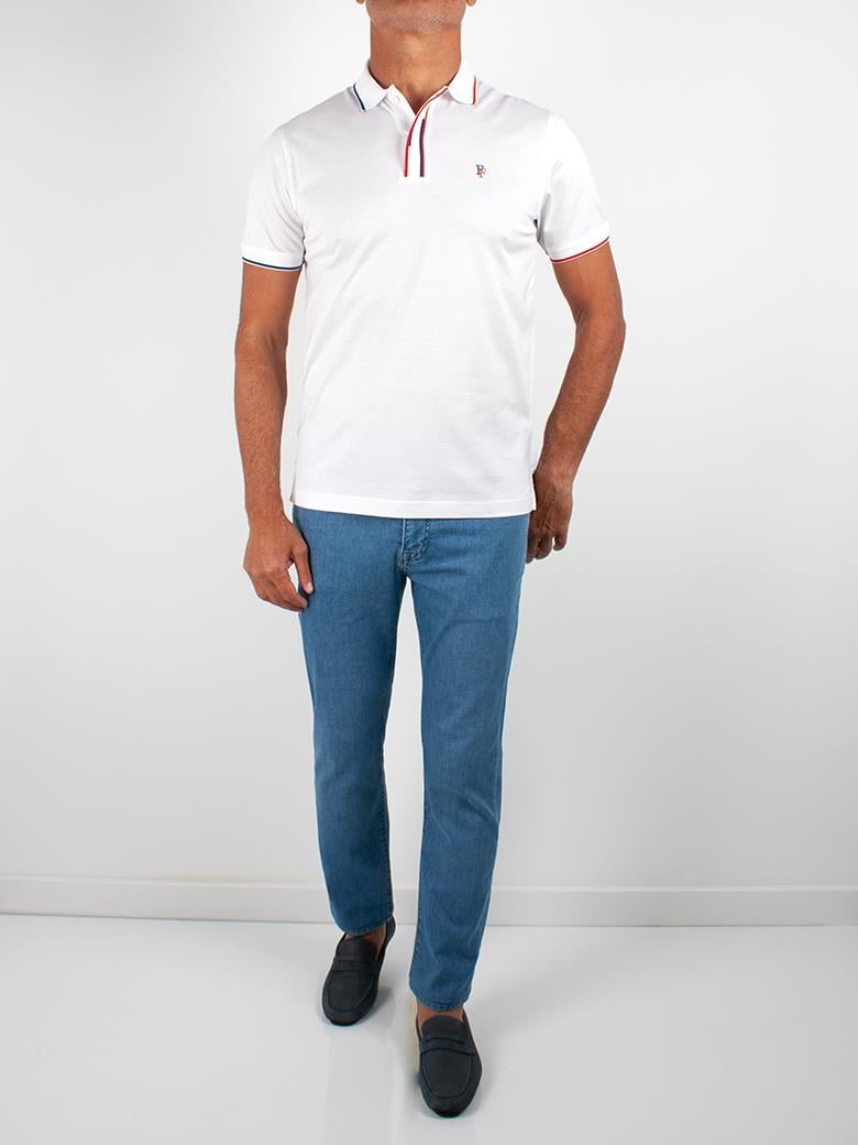 Regular Fit Yaka Detaylı Merserize %100 Pamuk Beyaz Polo Tişört